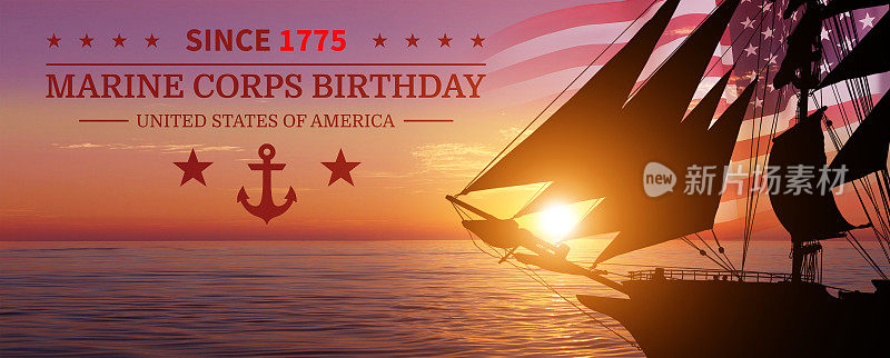 祝美国海军生日快乐。美国国旗。3 d演示。